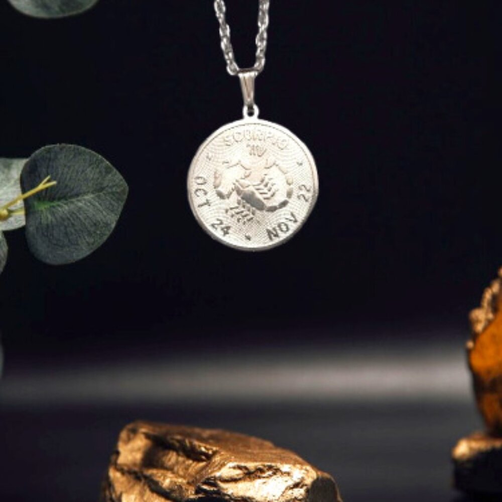 Scorpio Silver Plated Medallion Pendant Necklace